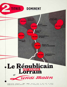 1955 Lithograph Ad Le Republicain Lorrain Lundi-Matin French Newspaper VENA4