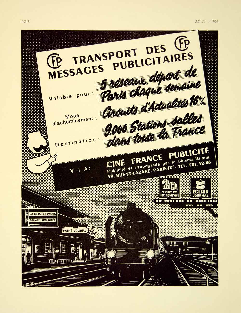 1956 Lithograph Ad Cine France Publicite French Advertising Train Station VENA5
