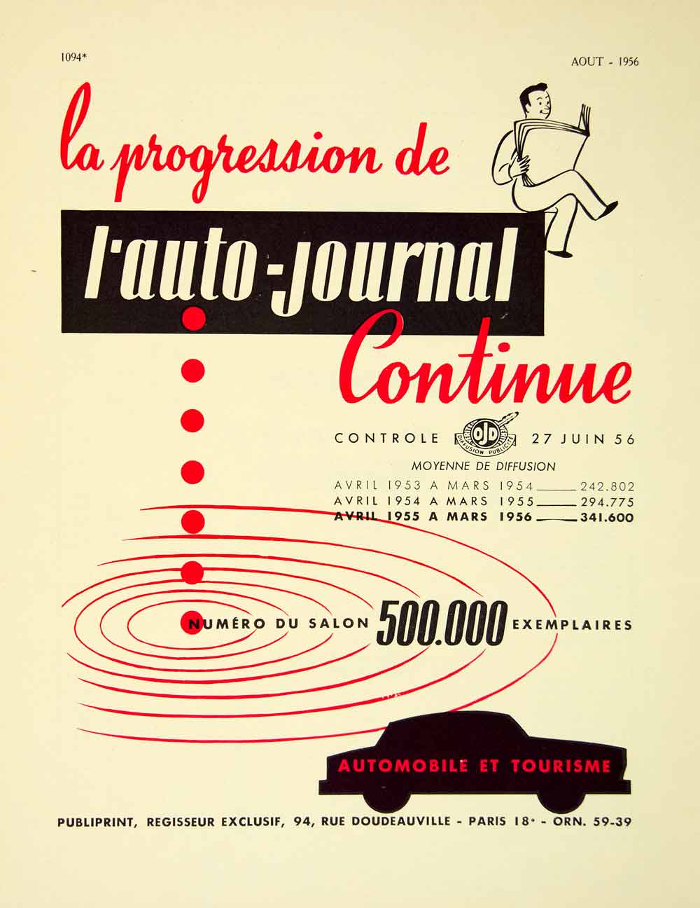 1956 Lithograph Ad L'Auto-Journal French Automobile Magazine Circulation VENA5