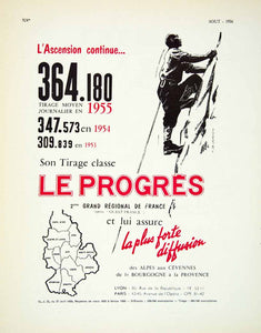 1956 Lithograph Ad Le Progres French Newspaper Mountain Climber Alps Lyon VENA5