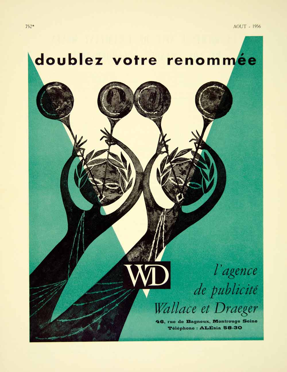 1956 Lithograph Ad Wallace & Draeger French Advertising Agency Publicite VENA5