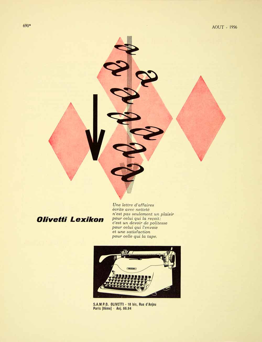 1956 Lithograph French Ad Olivetti Lexikon Typewriter Machine a Ecrire VENA5