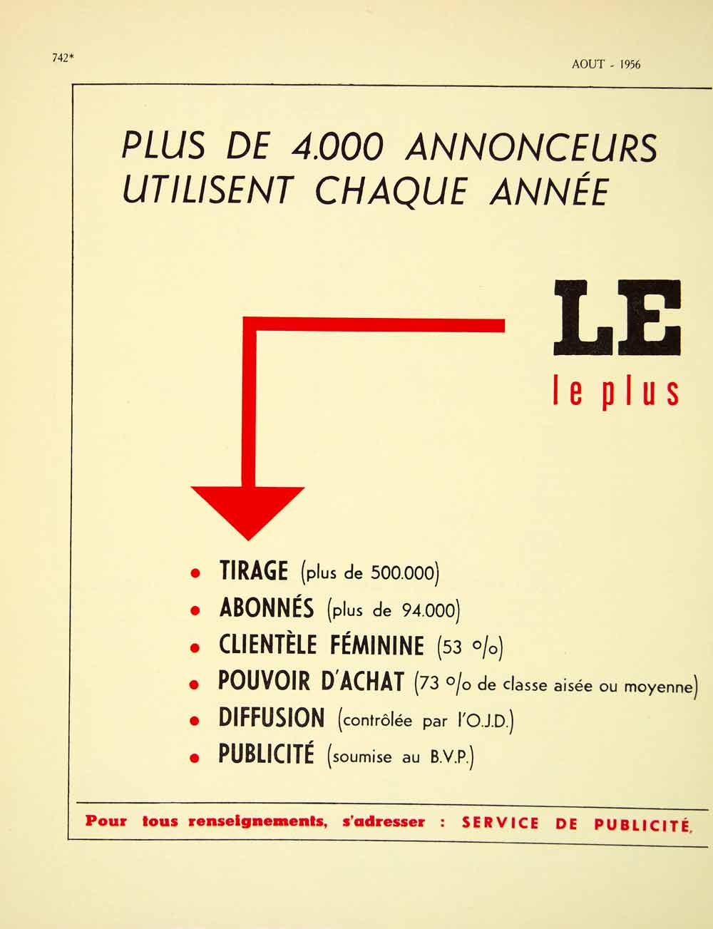 1956 Lithograph French Ad Le Figaro Service de Publicite Paris Advertising VENA5