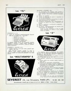 1957 Ad French Advertisement Typewriter Writing Everest Severest Paris VENA6