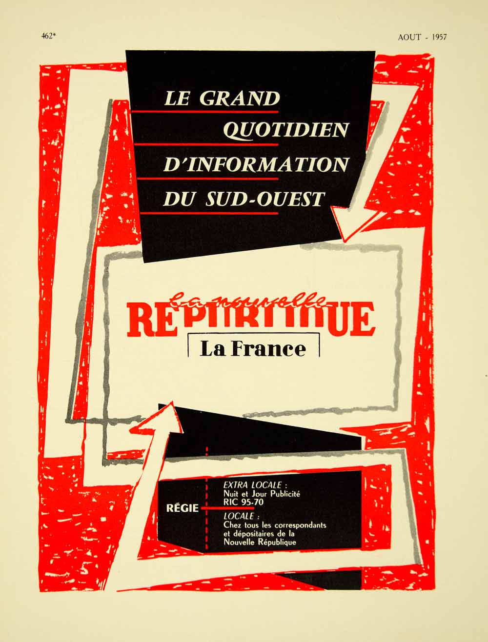 1957 Ad French Advertisement La Nouvelle Republique Newspaper France Regie VENA6