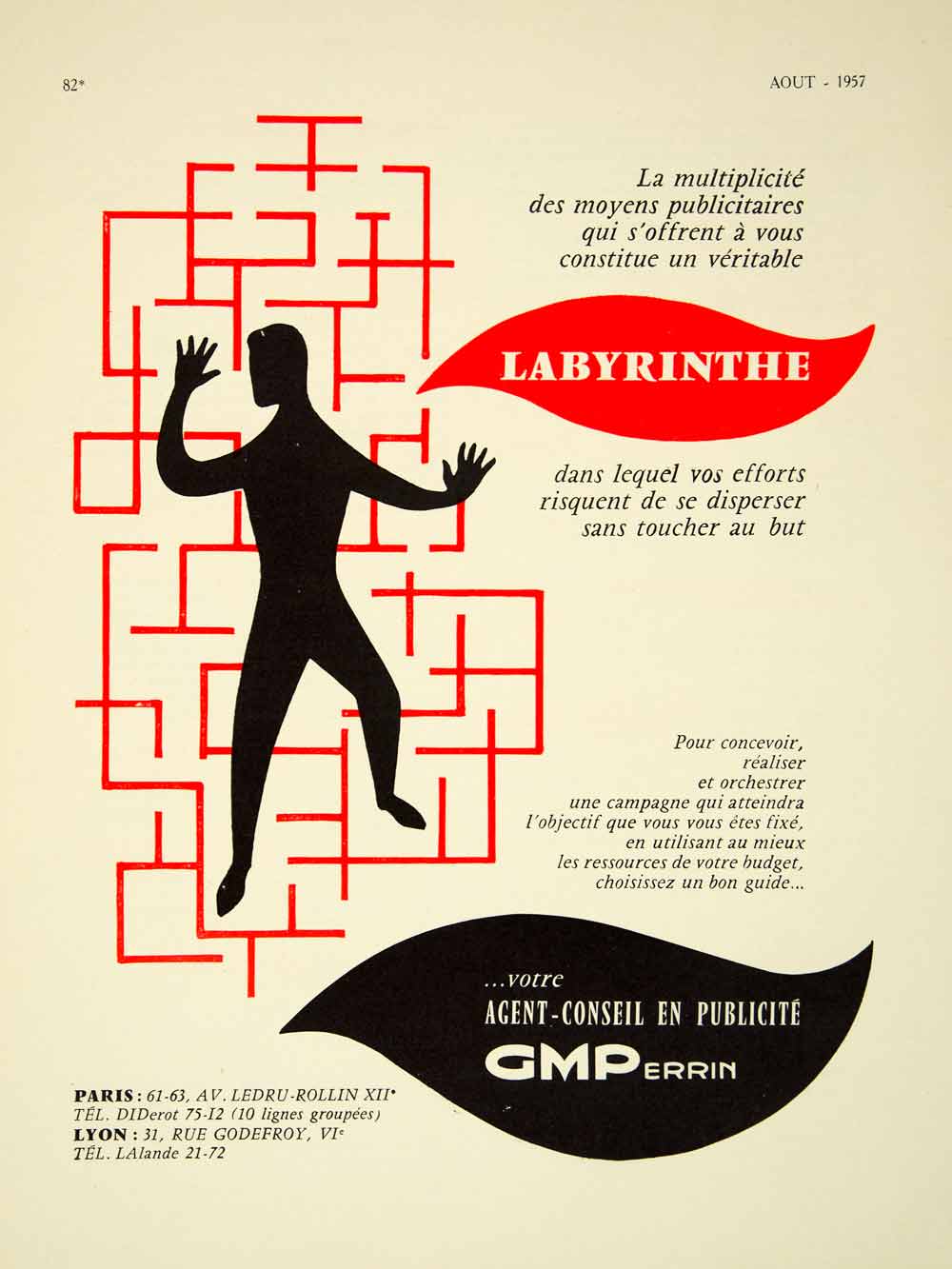 1957 Ad French Advertisement Labyrinth GMPerrin Paris Lyon Advertising VENA6