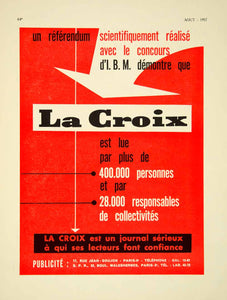 1957 Ad French Advertisement La Croix Publicite France Journal Newspaper VENA6