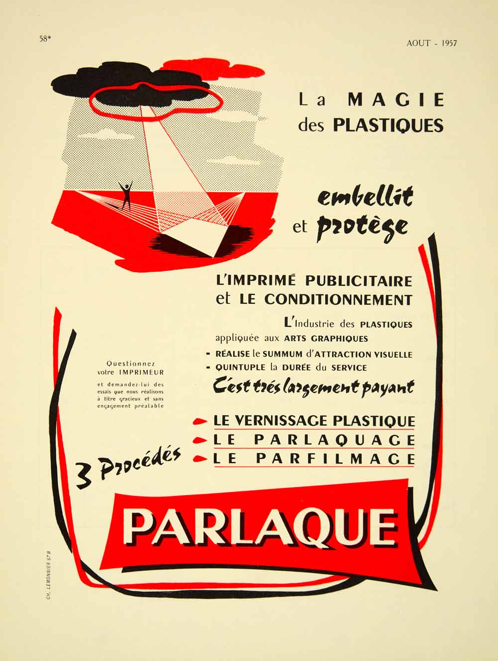 1957 Ad French Advertisement Plastic Parlaque Lemonnier Graphic Art VENA6
