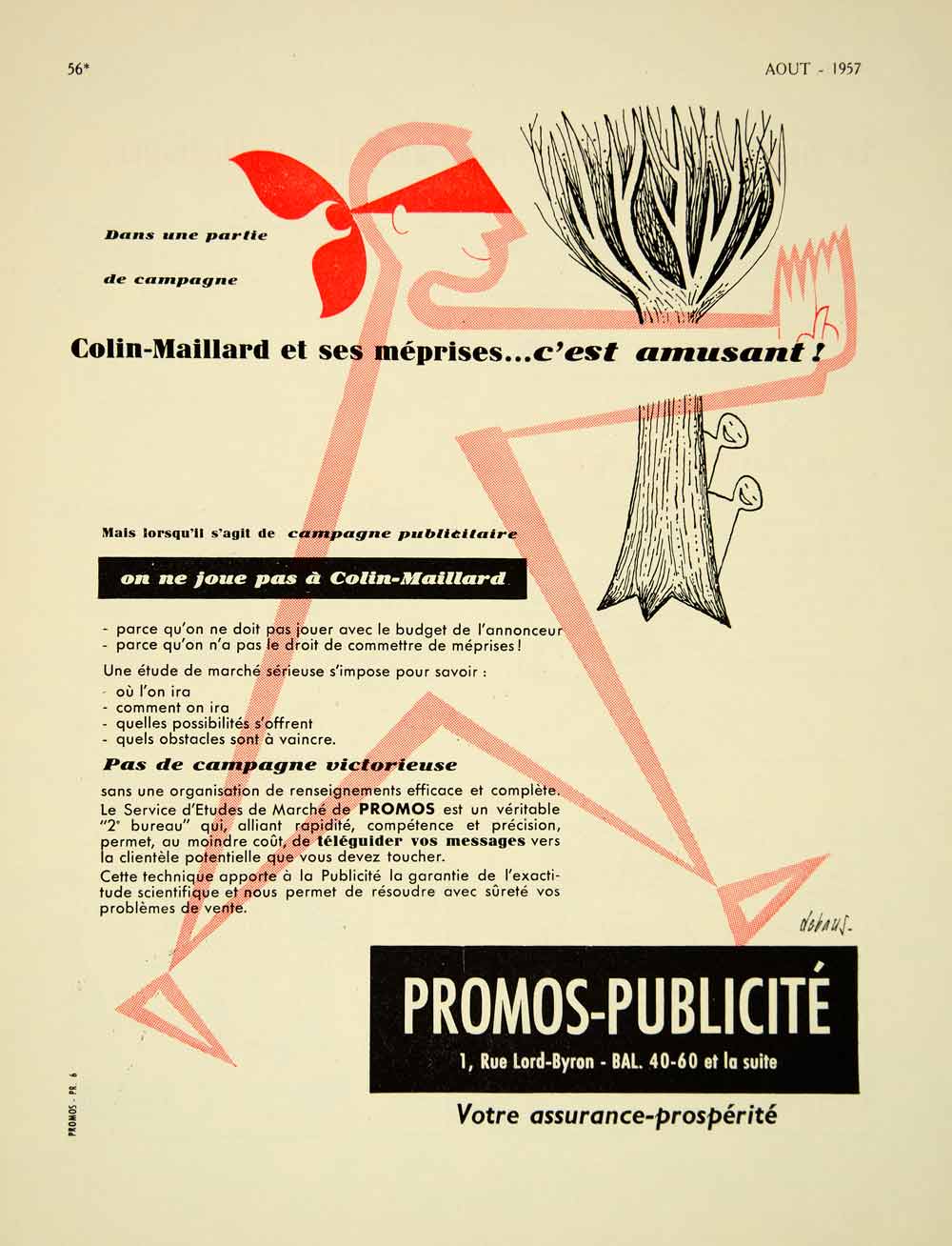 1957 Ad Promos-Publicite Debaus French Advertisement Blindfold Colin VENA6