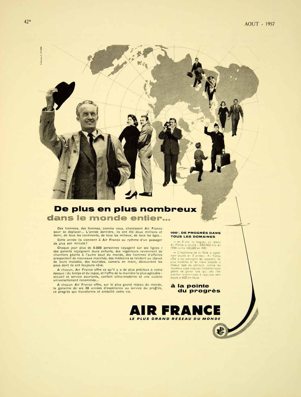 1957 Ad Air France Aviation Transportation Airplane French Advertisement VENA6