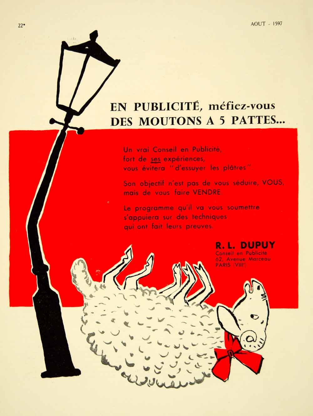 1957 Ad R L Dupuy French Advertisement Ram Publicite Paris France VENA6