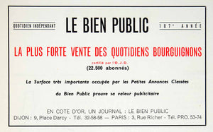 1957 Ad Le Bien Public French Advertisement En Cote D'Or Journal VENA6