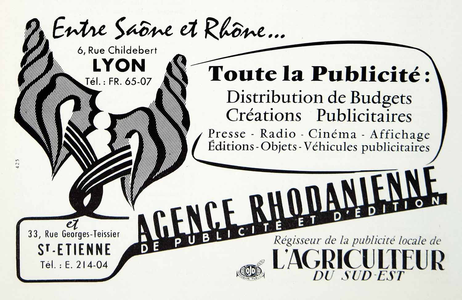 1957 Ad Agence Rhodanienne L'Agriculteur Lyon France French Advertisement VENA6
