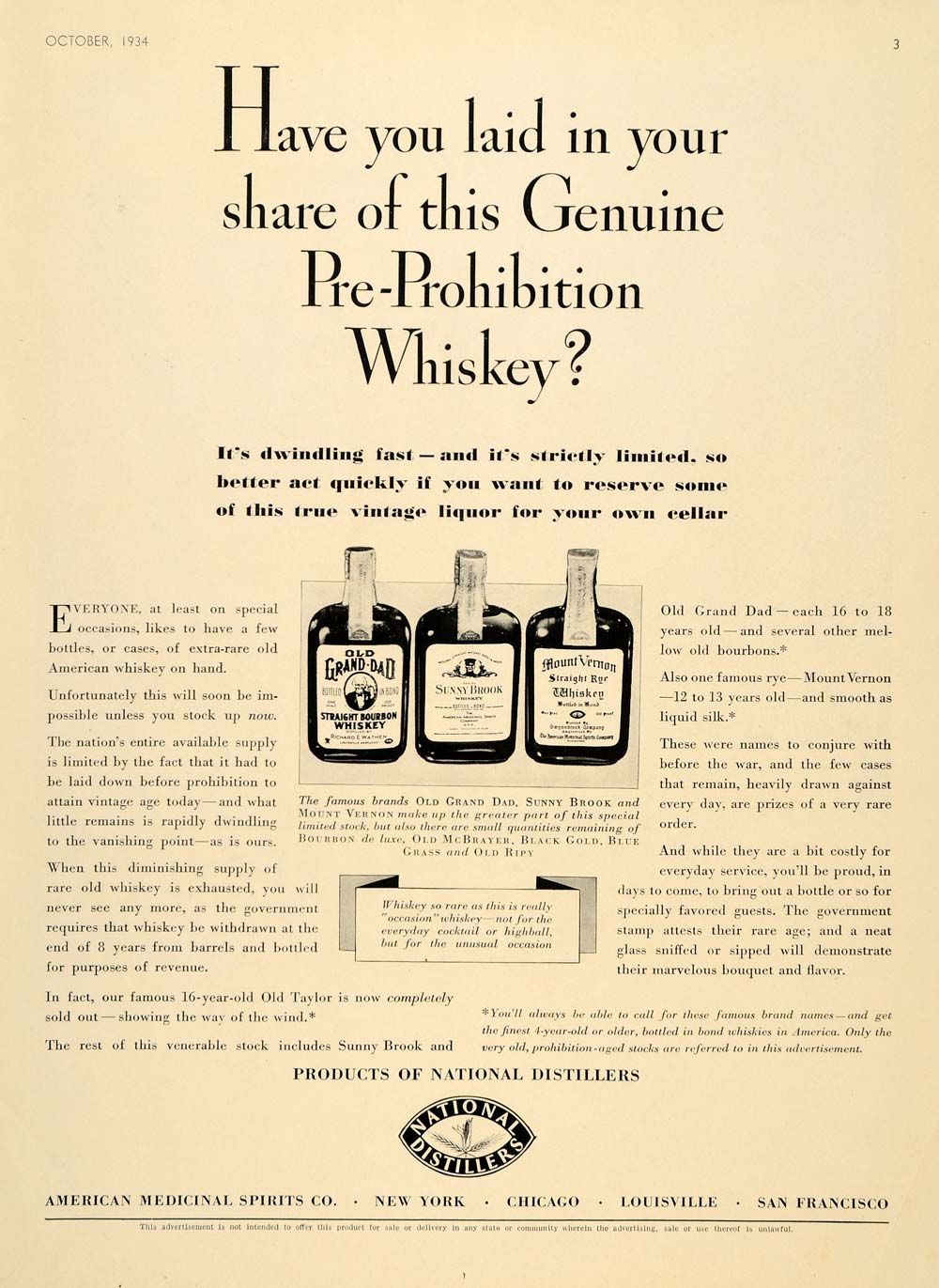 1934 Ad Grand Dad National Distillers Whiskey Liquor - ORIGINAL ADVERTISING VF1