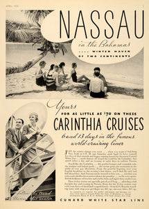 1935 Ad Cunard White Star Line Cruise Carinthia Nassau - ORIGINAL VF1