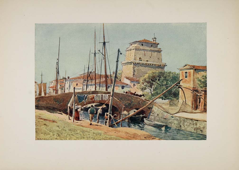 1905 Print Port Harbor Canal Viareggio Tuscany Italy - ORIGINAL VN1