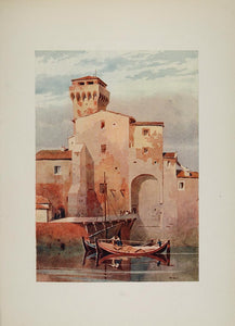 1905 Print Guelph Tower Torre Guelfa Pisa Arno Italy - ORIGINAL VN1