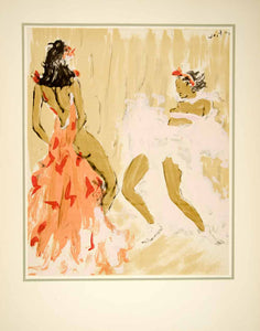 1941 Hand-Colored Lithograph Vertes Art Black Americana Nude Showgirls Bumps