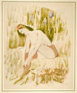 1941 Hand-Colored Lithograph Marcel Vertes Art Nude Portrait Regretful Rising
