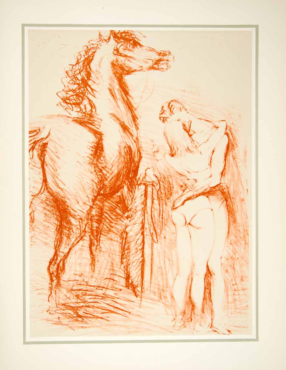 1941 Hand-Colored Lithograph Marcel Vertes Art Nude Lover Horse Equestrian Love