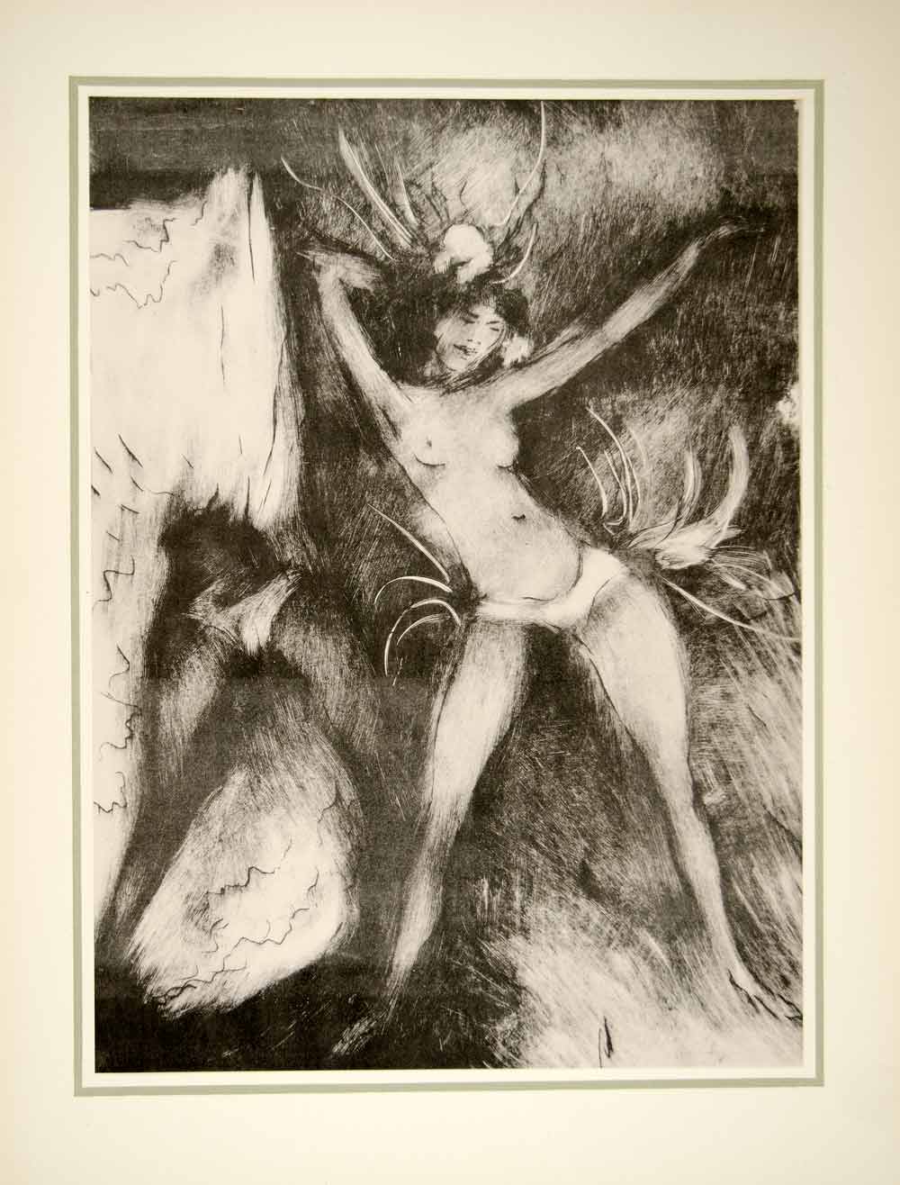 1941 Lithograph Marcel Vertes Nude Showgirl Dark Rhythm Exotic Dancer Costume