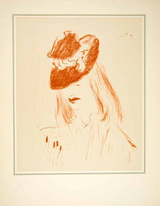 1941 Hand-Colored Lithograph Marcel Vertes Woman Portrait Hat Art Style Liseuse
