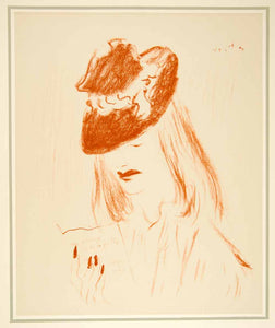 1941 Hand-Colored Lithograph Marcel Vertes Woman Portrait Hat Art Style Liseuse