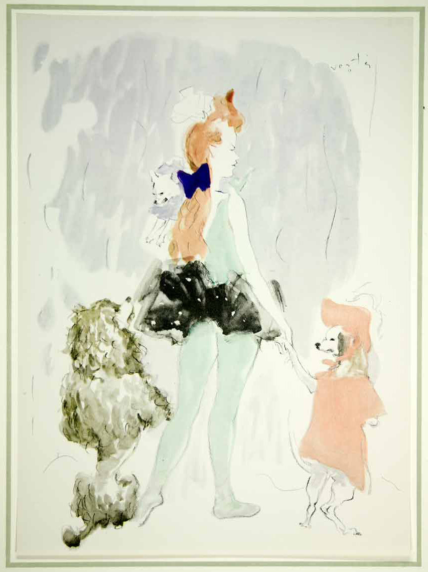 1941 Hand-Colored Lithograph Marcel Vertes Art Circus Woman Performer Show Dogs