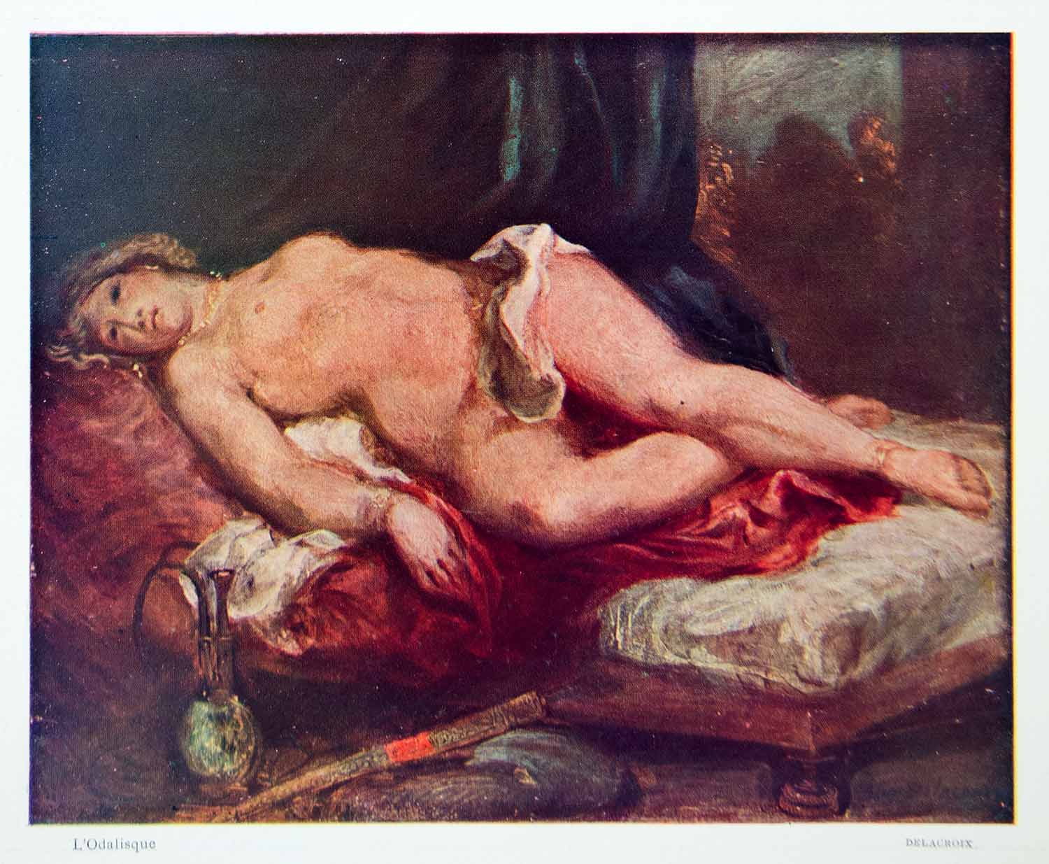 1937 Color Print Eugene Delacroix L'Odalisque Nude Woman Reclining Breast VV4
