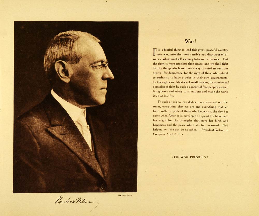1920 Rotogravure President Woodrow Wilson Portrait WWI War Department WAR1