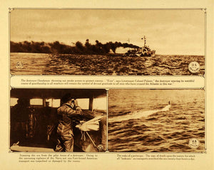 1920 Rotogravure WWI Destroyer Henderson Navy Ship Submarine Warfare WAR1
