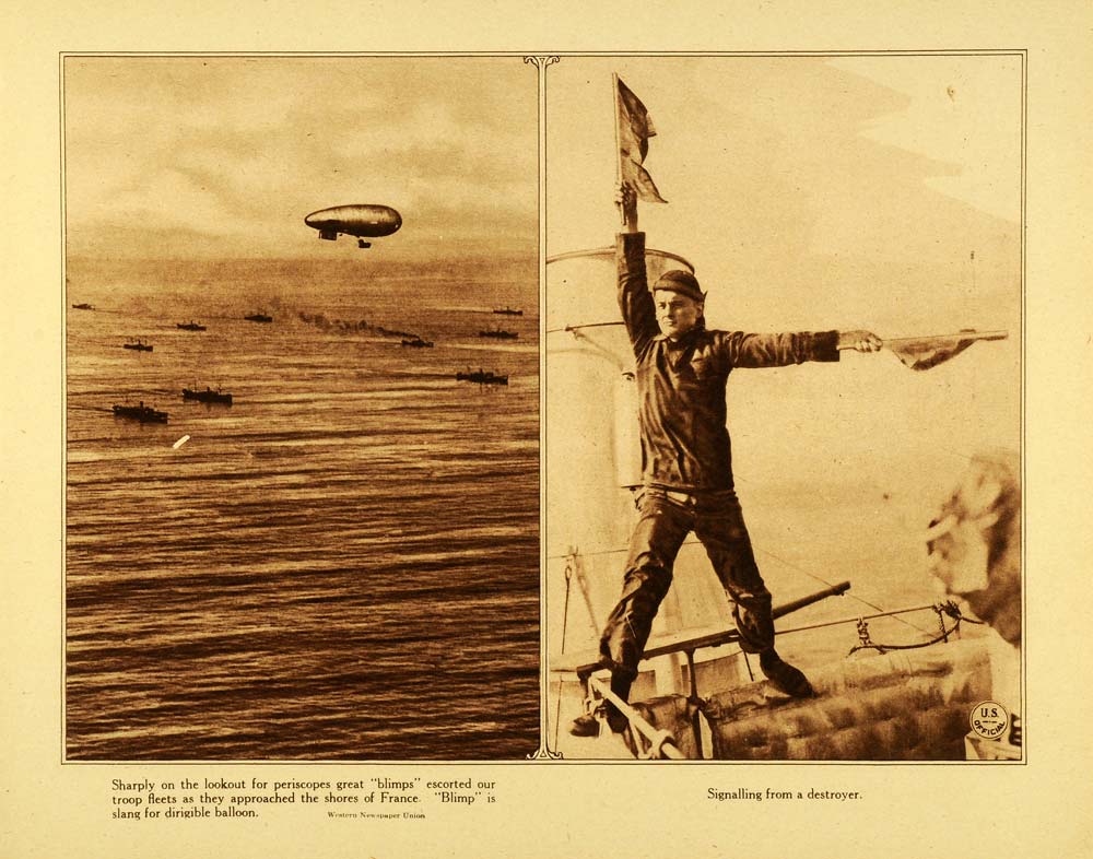 1920 Rotogravure WWI Signaling Destroyer Ships Fleet Warfare Dirigible ...