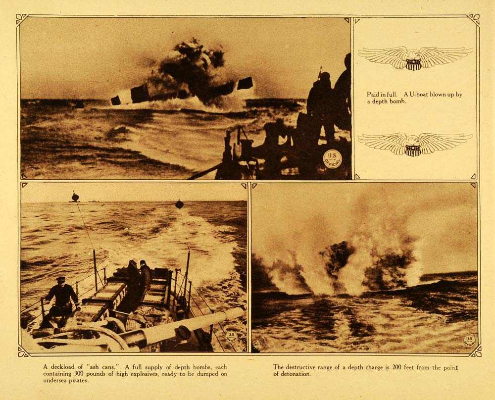 1920 Rotogravure WWI Anti Submarine Arsenal Navy Military Detonation WAR1