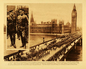1920 Rotogravure WWI Military Troops Westminster Bridge Big Ben House WAR1
