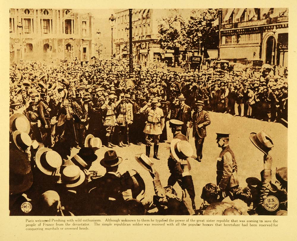 1920 Rotogravure WWI Republican Soldier General John J. Pershing Paris WAR1