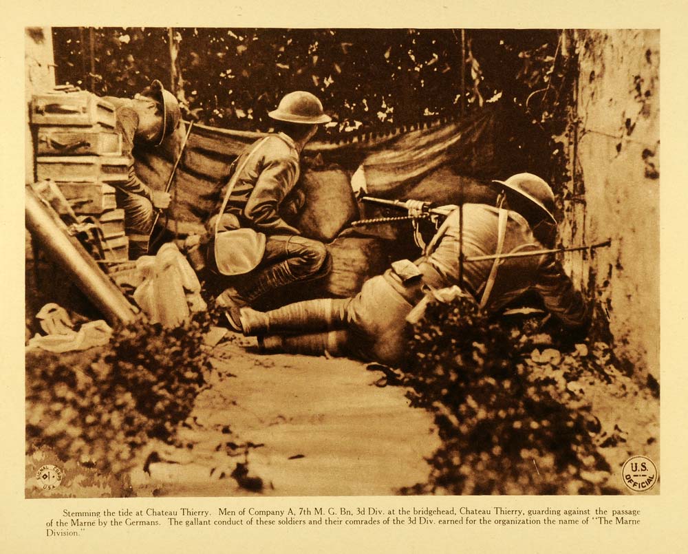 1920 Rotogravure WWI Machine Gun Gunners Military Bridgehead Chateau WAR1