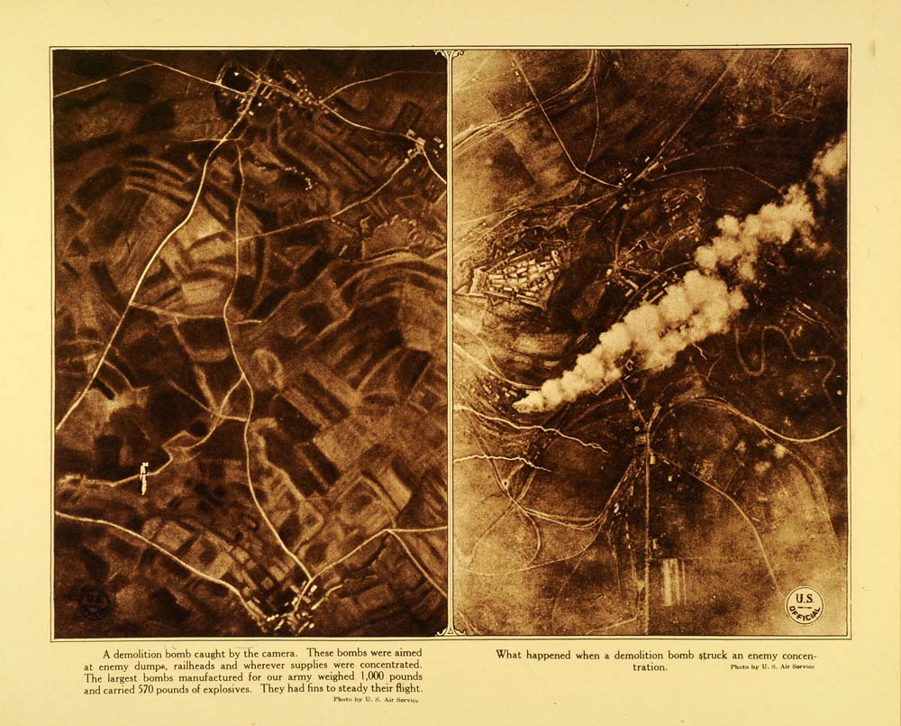 1920 Rotogravure WWI Winged Demolition Bomb Aerial View Explosion Flight WAR1