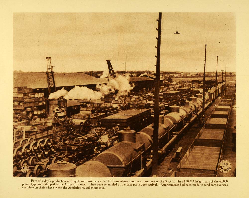 1920 Rotogravure WWI Supply Services SOS Freight Train Cars Tank War W ...