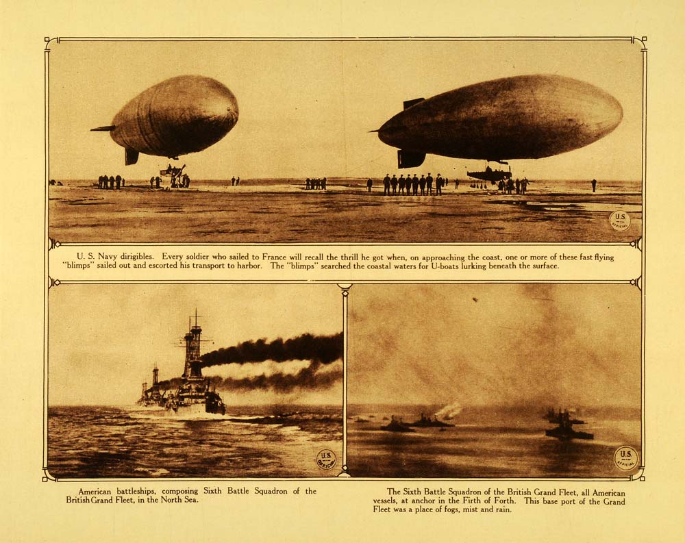 1920 Rotogravure WWI British Grand Fleet US Navy Dirigible Observation ...