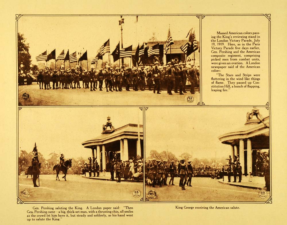 1920 Rotogravure WWI London Victory Parade General Pershing Salute King WAR1