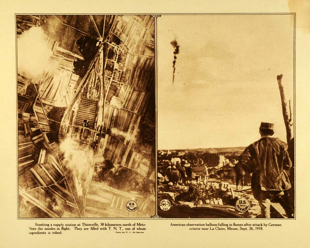 1920 Rotogravure WWI Supply Train Bombing Dirigible Observation Balloon WAR1