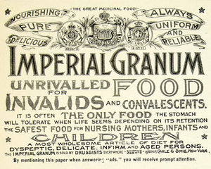 1893 Antique Advertising Imperial Granum John Carle Children Food Meal WCE1