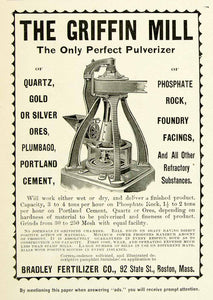 1893 Advert Griffin Mill Pulverizer Bradley Fertilizer 92 State Street WCE1