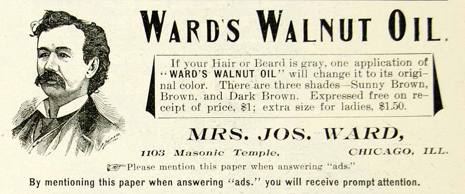 1893 Advert Ward's Walnut Oil 1103 Masonic Temple Chicago Beard Dye Tint WCE1