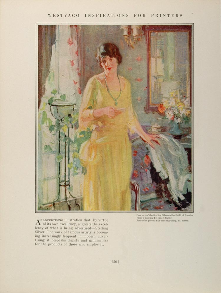 1926 Color Print Pruett Carter Woman Yellow Dress NICE - ORIGINAL