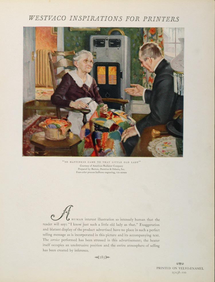 1926 Color Illustration Radiator Old Lady Crazy Quilt - ORIGINAL - Period Paper

