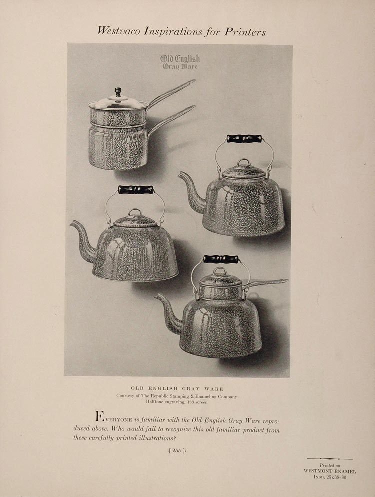1926 Print Ad Old English Gray Ware Tea Kettle Saucepan England Drink Beverage