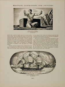 1926 Woodcut Illustrations Rolls Royce Man Sailing Ship - ORIGINAL