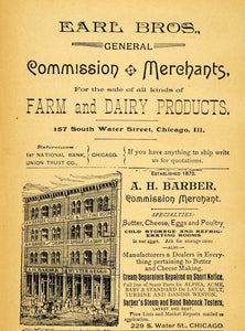 1893 Ad Earl Bros. A. H. Barber Merchants Farm Dairy - ORIGINAL ADVERTISING WFI1