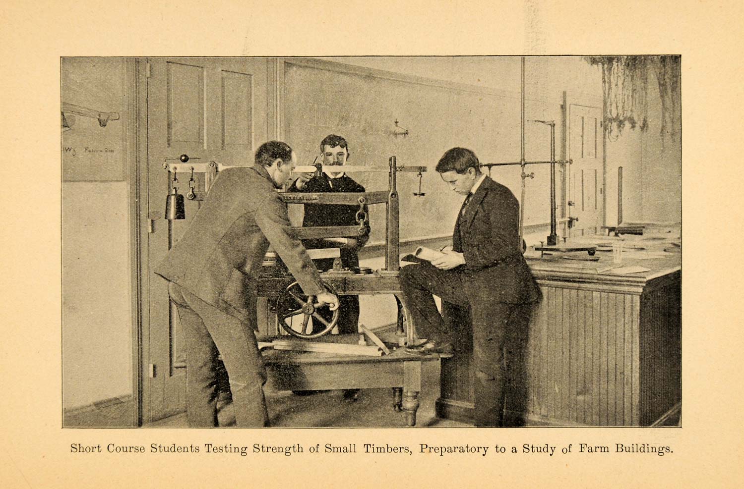 1893 Print Wisconsin Short Course Students Wood Testing ORIGINAL HISTORIC WFI1